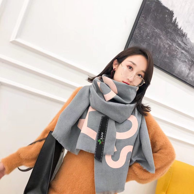 羊绒带字母双面围巾女士时尚潮流韩版爆款2021