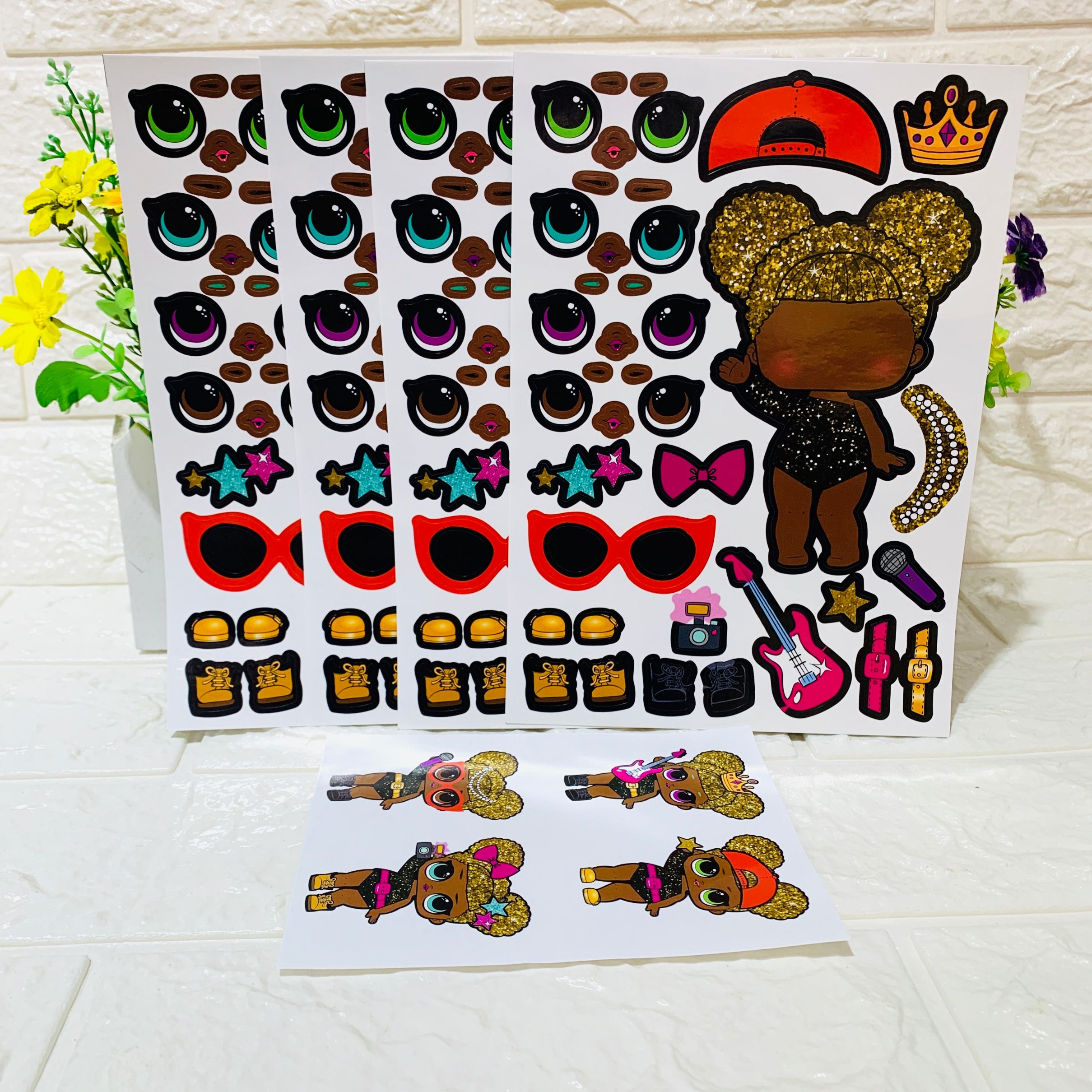 亚马逊爆款惊喜娃娃贴4张益智儿童DIY手工制作组合贴生日派对赠送图