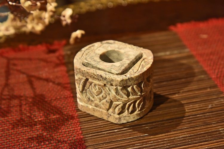Soapstone candlestick incense burner detail image 2