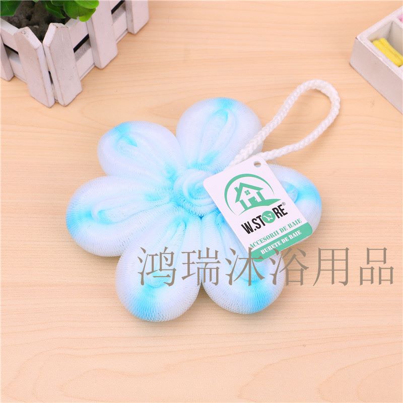 家用浴花挂带沐浴洗澡球可爱柔软洗浴用品搓背搓澡不散浴花洗澡球白底实物图
