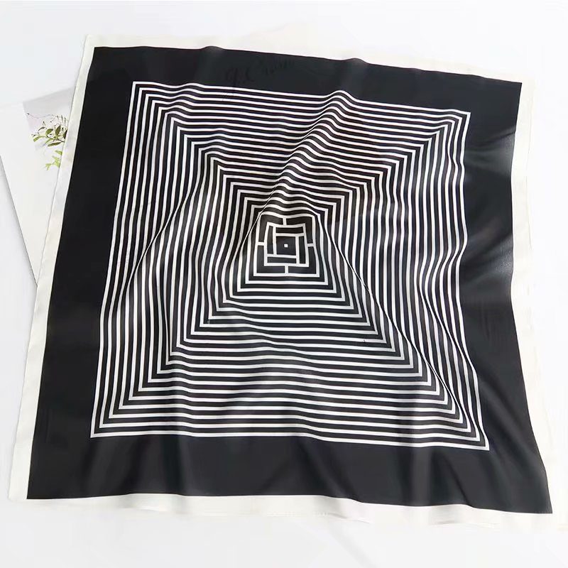 Square Scarf 58Cm Printed Women's Silk Scarf Silk Shawl Simple Fashion Classic Back Word Striped Bag Silk Scarf details Picture