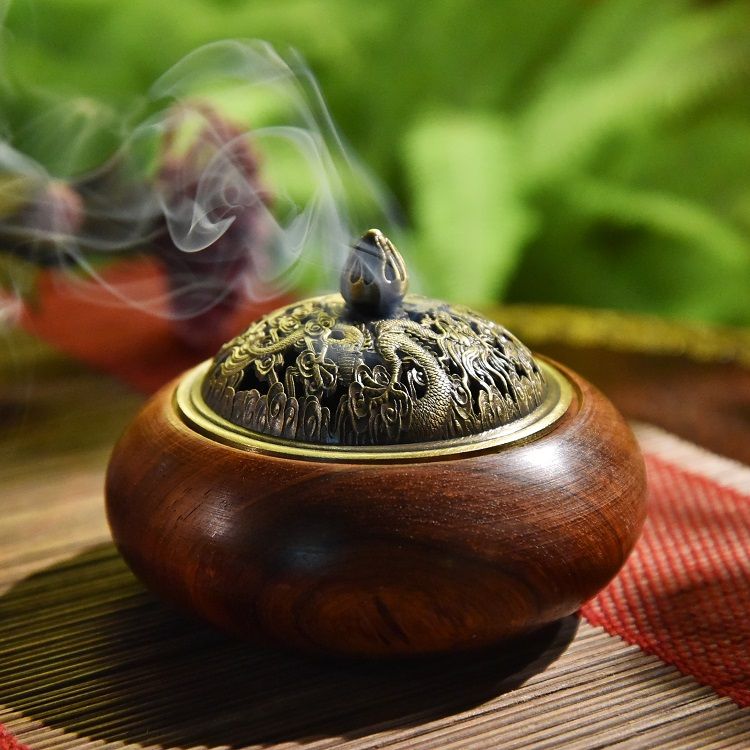 Indian circular rosewood Saigon incense burner (dual-purpose for coil and cone incense) pic 3