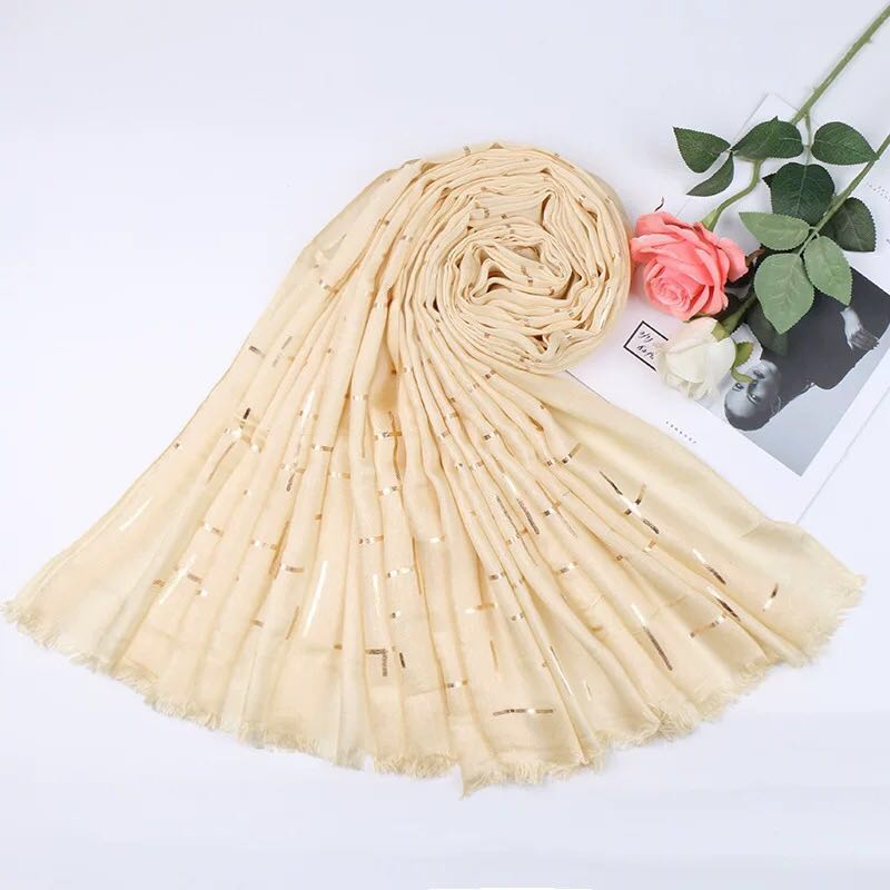 冬季女士百搭保暖印丝卷边涤纶长巾