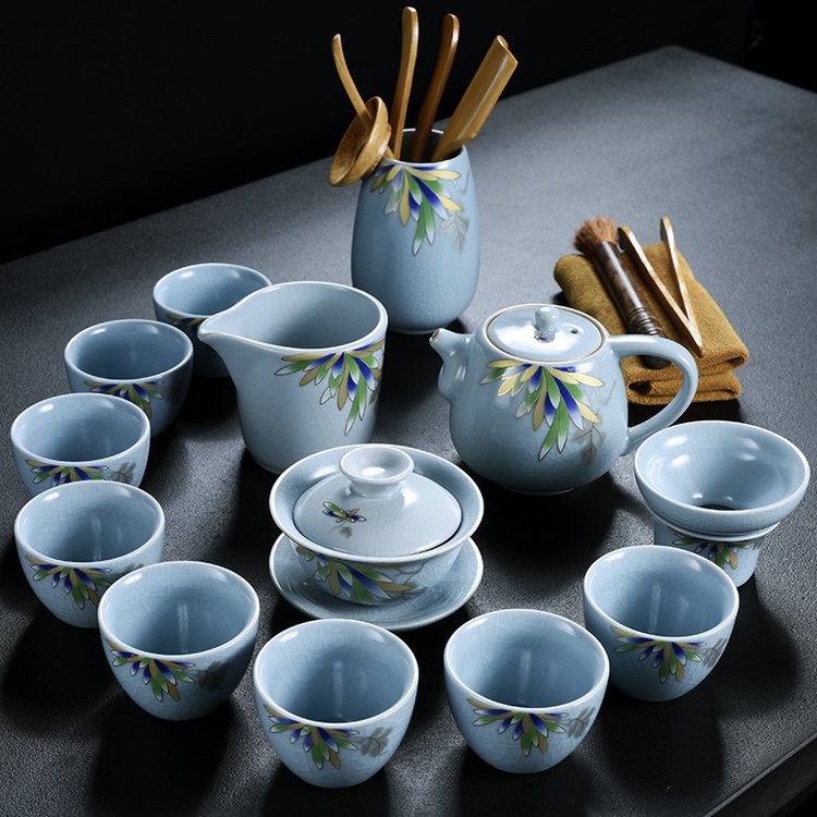 汝窑功夫茶具套装汝瓷开片陶瓷茶壶茶杯盖碗家用办公送礼整套茶具