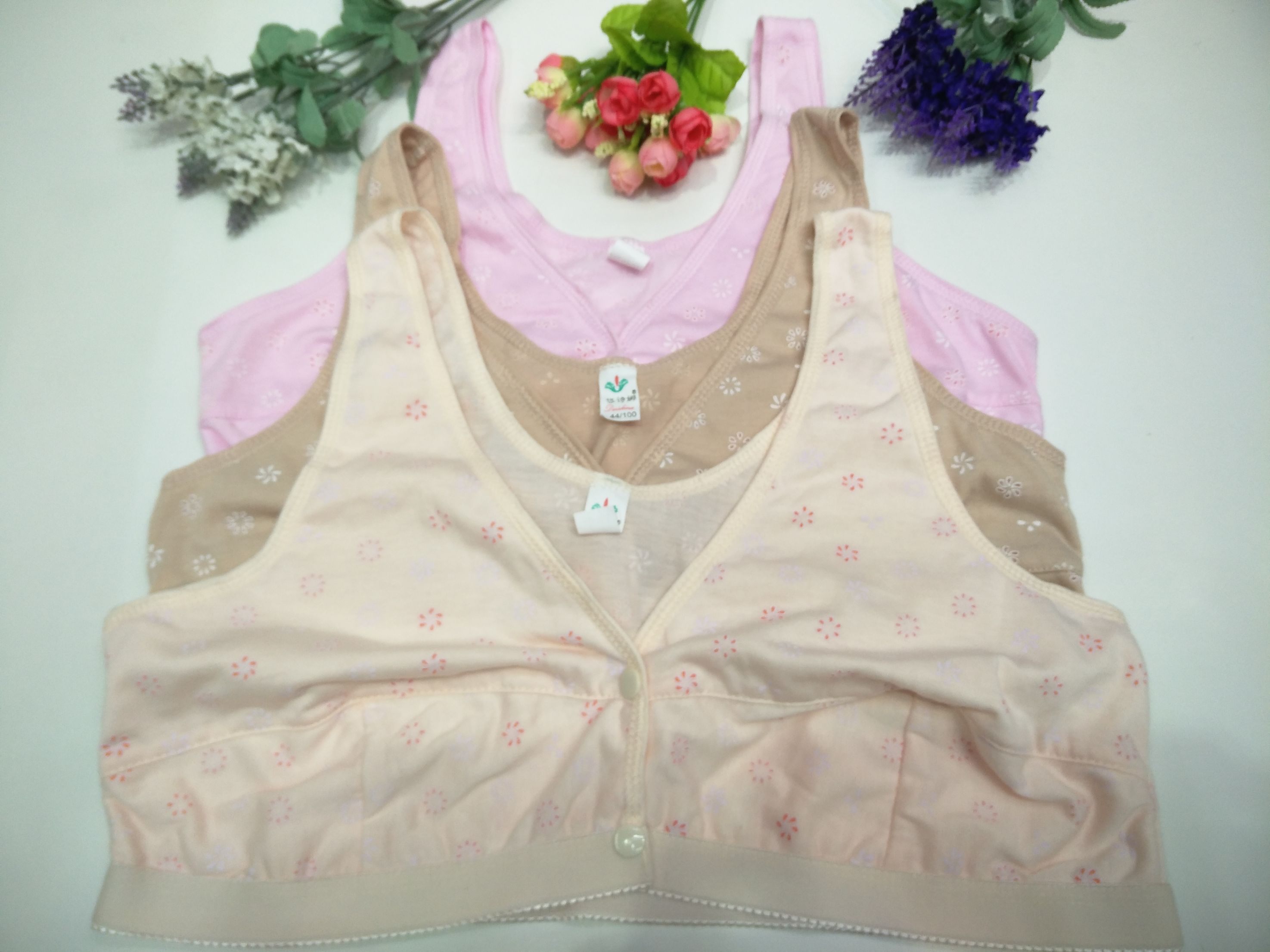 Front button-down vest for middle-aged and elderly pure cotton print mother's large board foreign trade bra thumbnail
