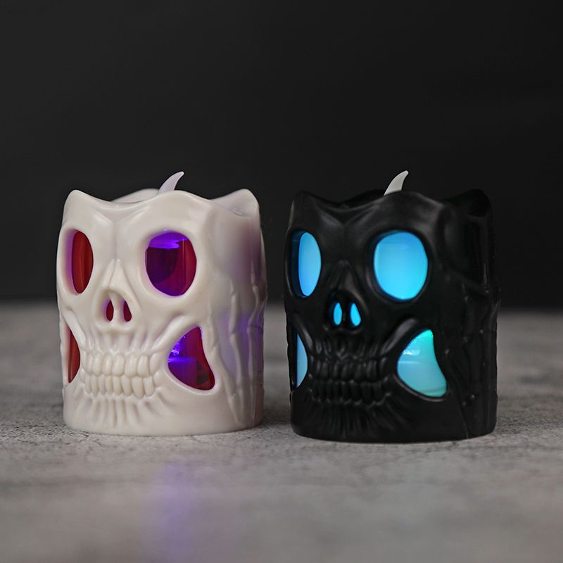 Factory direct sales of ghost head candles for Halloween decoration, double-sided skull head lamps, LED seven-color gradient candle lamps details Picture
