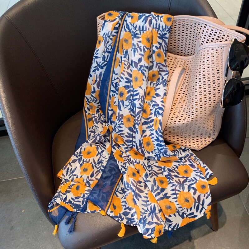 Shawl Summer Thin Sunblock Korean Women's Cotton Hemp Gauze Scarf Thin Cashew Flower Beach Beach Towel Sunshade Silk Scarf