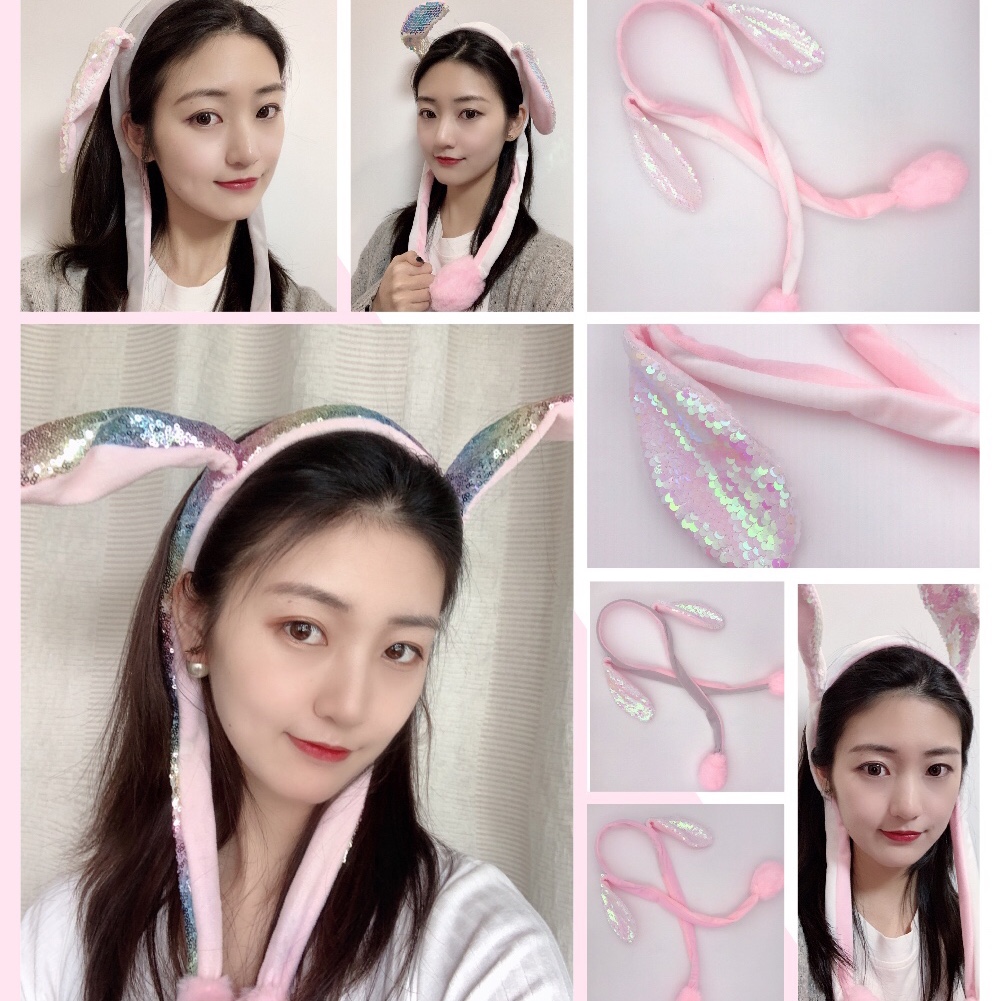 The same style of Douyin's popular moving rabbit-ear headband sequins Specification image
