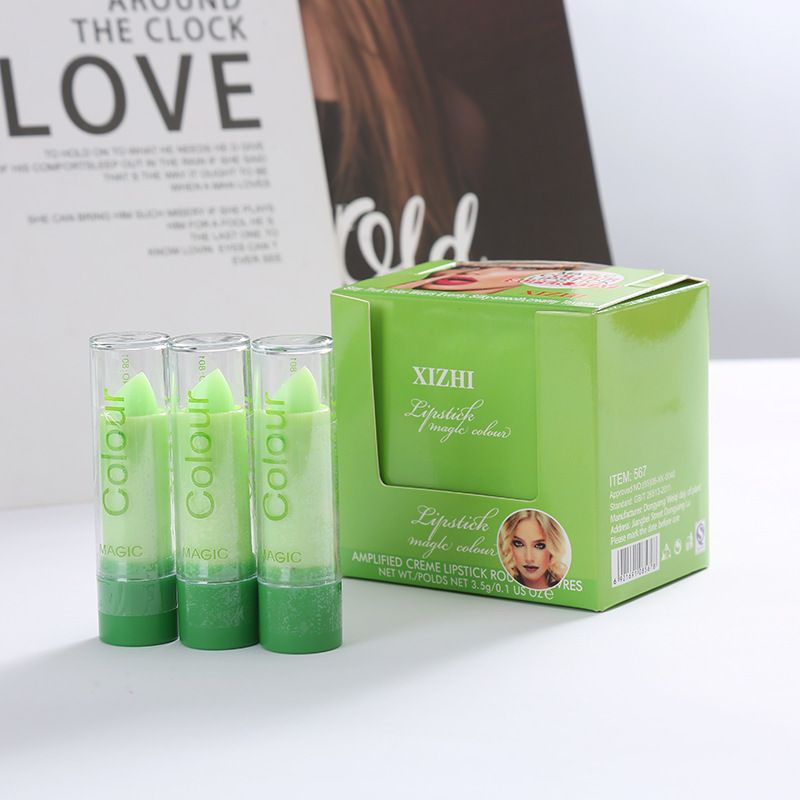 Western Orange hot selling color-changing lipstick green powder moistened with aloe color-changing lipstick green changes with temperature