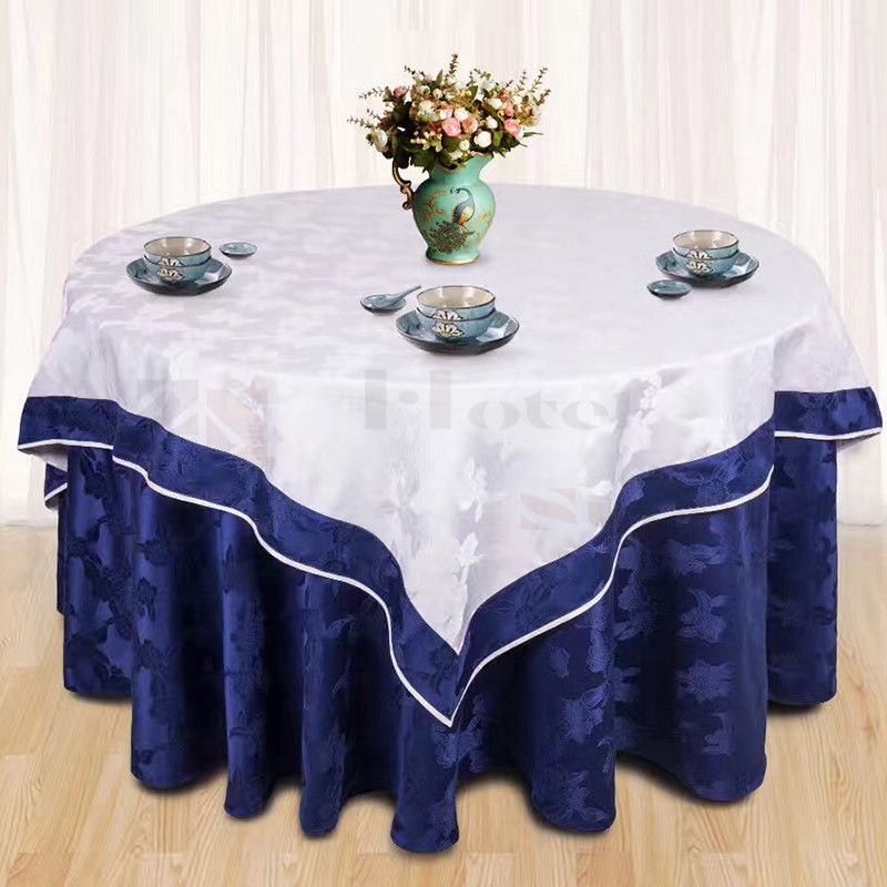 酒店饭店餐厅圆桌方桌双层锻边桌布 可订制尺寸花型详情图1