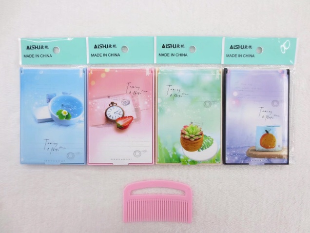 梳镜套装化妆镜便携化妆玻璃镜创意圆形随身化妆镜