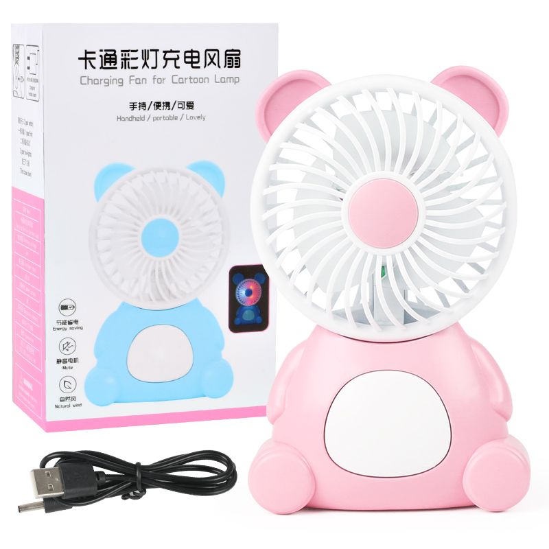 Small cartoon electric fan, mini student dormitory bedside desk, silent portable rechargeable small fan detail image 1