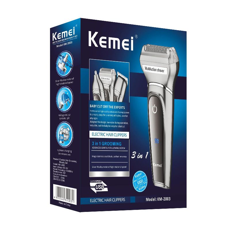 KEMEI Reciprocating KM-2003 3-in-1 Shaver Electric Shaver USB rechargeable shaving knife Specification drawing