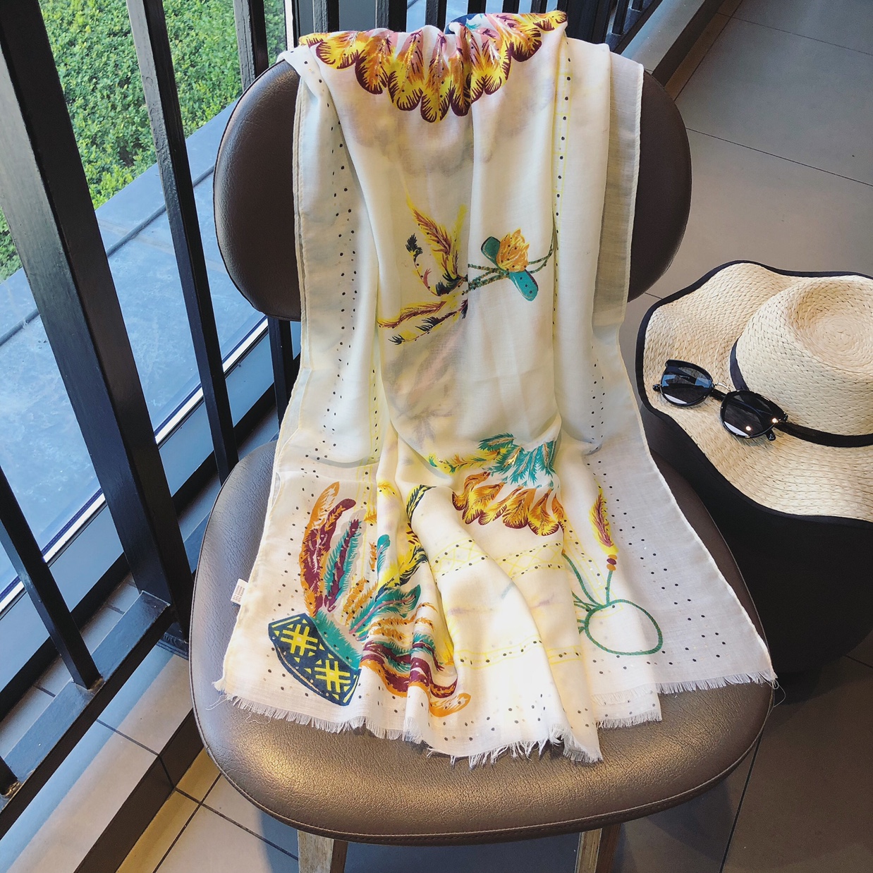 Scarf Female Summer Shawl Silk Scarf Ethnic Wind Hot Gold Feather Cotton Hemp Scarf Beach Sunshade And Suntan Female