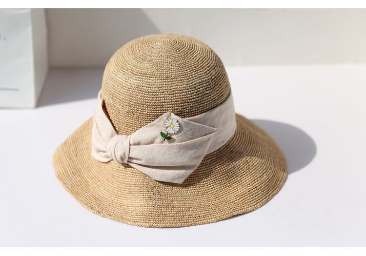 Little Daisy Lafite straw hat, children's Summer seaside sun hat, Flower Beach hat, Sun Hat, Folding straw hat, women's sun protection details Picture