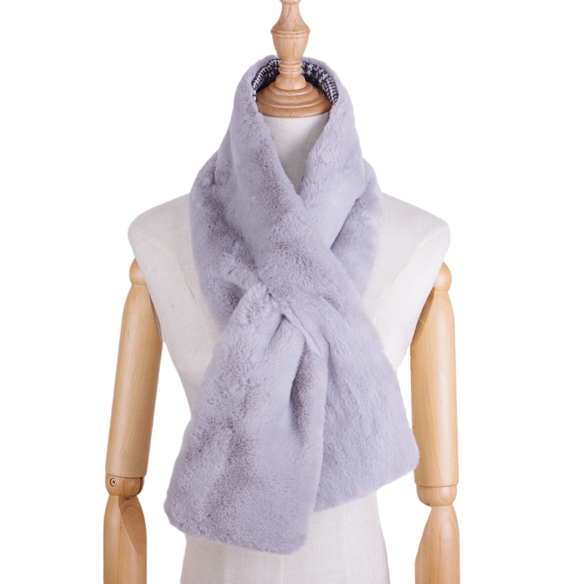 Autumn and winter rabbit fur checkered scarf, open scarf, color-blocked plush scarf, faux fur