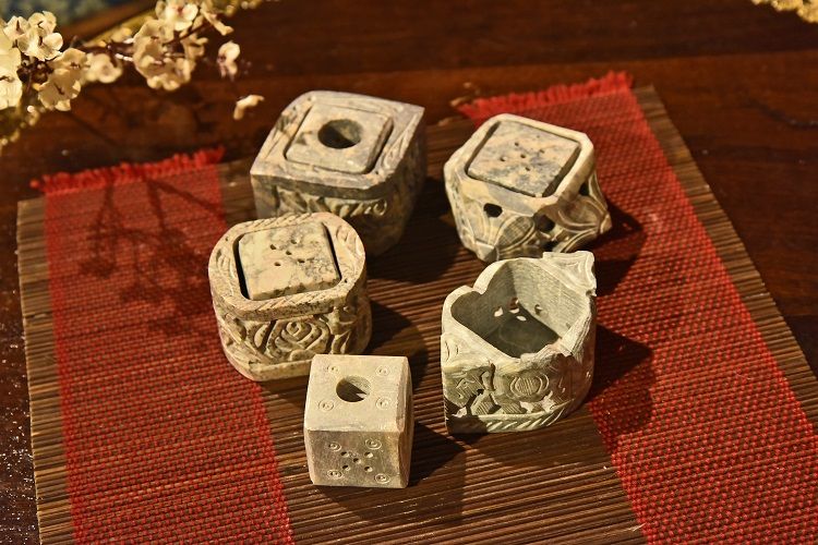 Soapstone candlestick incense burner detail image 1