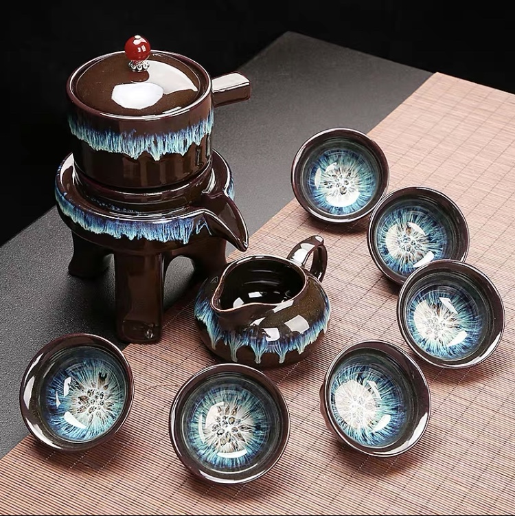 新款懒人茶具冲茶器陶瓷石磨茶具套装旋转出水半全自动功夫泡茶壶