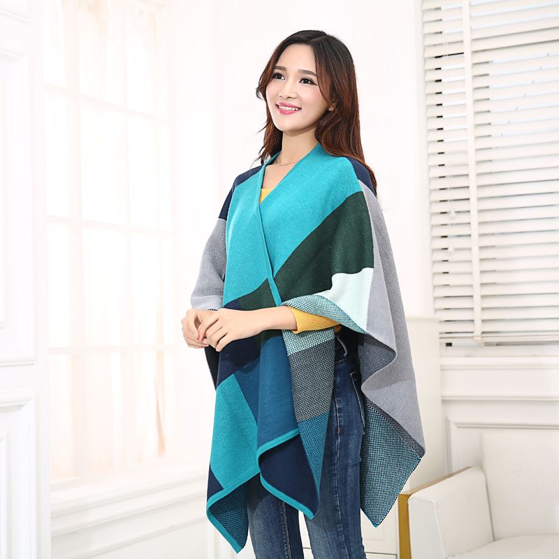2020 Menas Silk Europe And The United States Autumn And Winter Hot Selling Women's Knitted Shawls Split Color Matching Warm Cloak Manufacturers Direct Sales Specification drawing