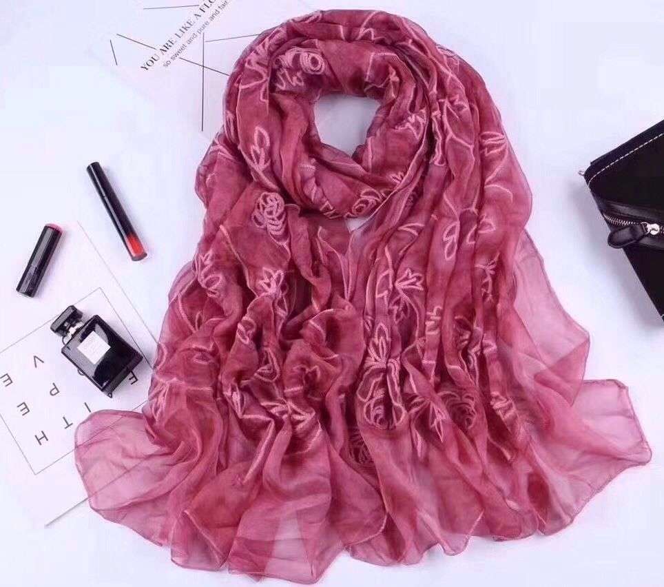 Imitation Silk Dirty Dyed Embroidered Rose Sun Protection Scarf Ladies Explosive 2021 Specification drawing