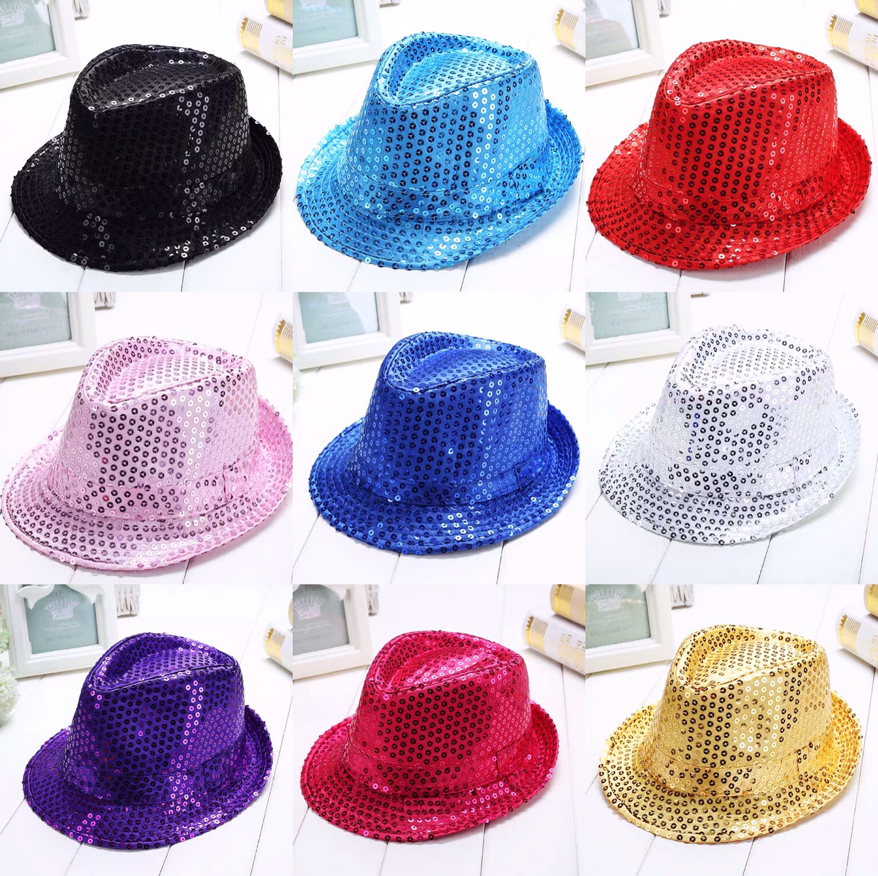 Adult sequins jazz top hat performance Top hat stage dance children's and men's hats Children's Day Hat trend adult children have thumbnail
