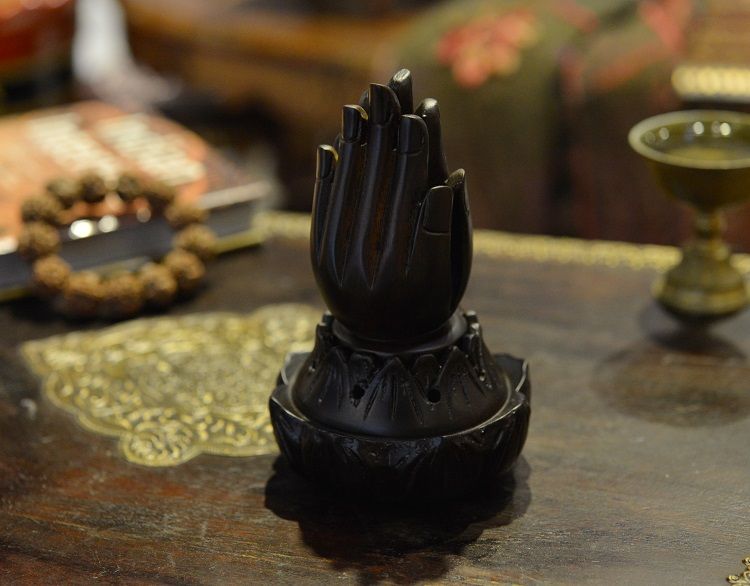 Chicken Wing Wood Buddha's Hand Cone Incense Burner (Large Size) Item Picture
