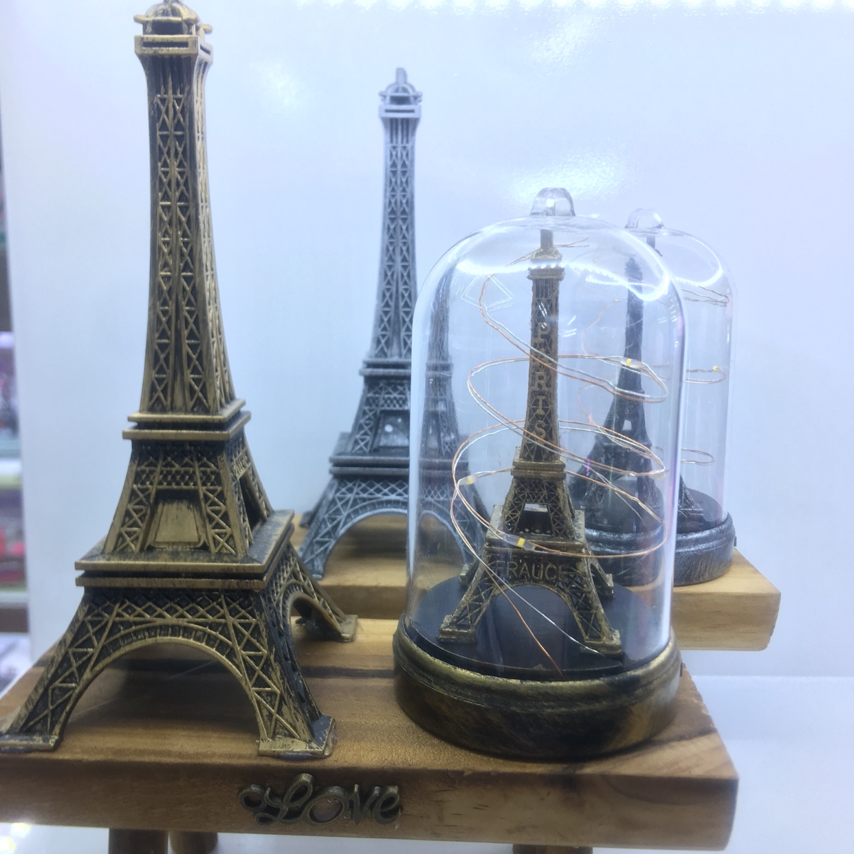 复古埃菲尔铁塔小夜灯木质凳子家居装饰客厅卧室客厅装饰创意摆件