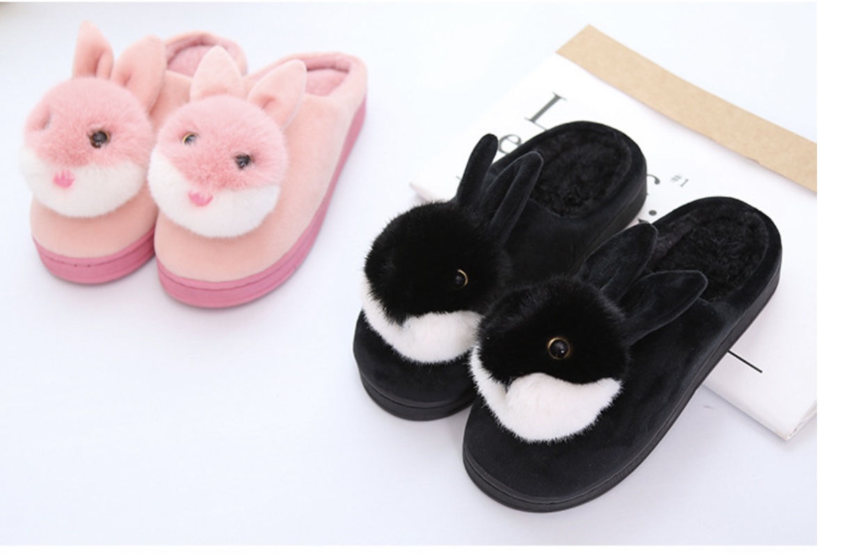 Cute rabbit ball indoor home cotton slippers autumn and winter couple wooden floor warm cotton slippers undefined