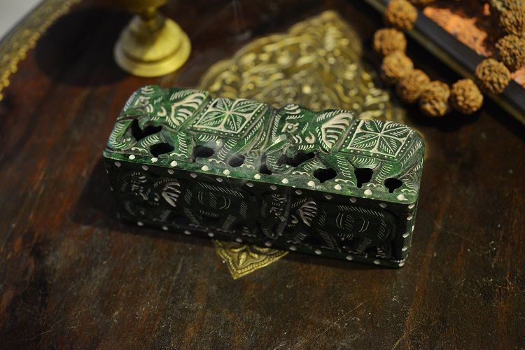 Indian green soapstone aroma box Item Picture