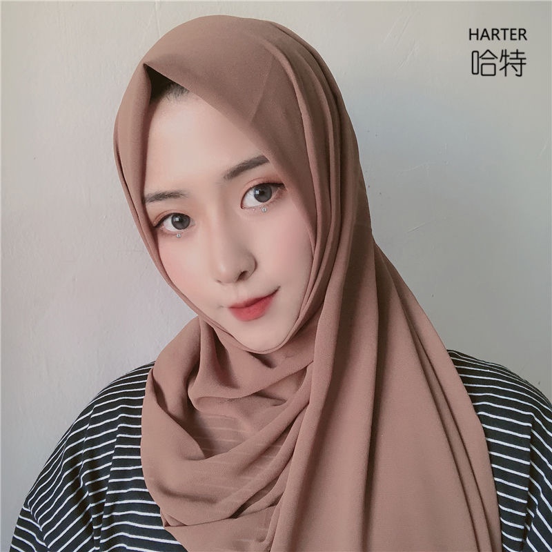 Monochromatic Ethnic Pearl Chiffon Long Scarf Sells High Quality Muslim Women's Headscarf Covering