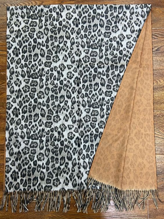 Fashion leopard print monochrome double print long scarf thumbnail
