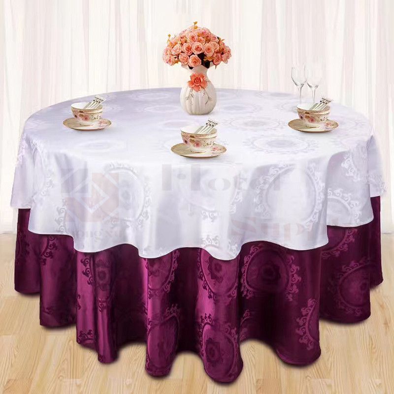 酒店饭店餐厅圆桌方桌双层锻边桌布 可订制尺寸花型详情图4