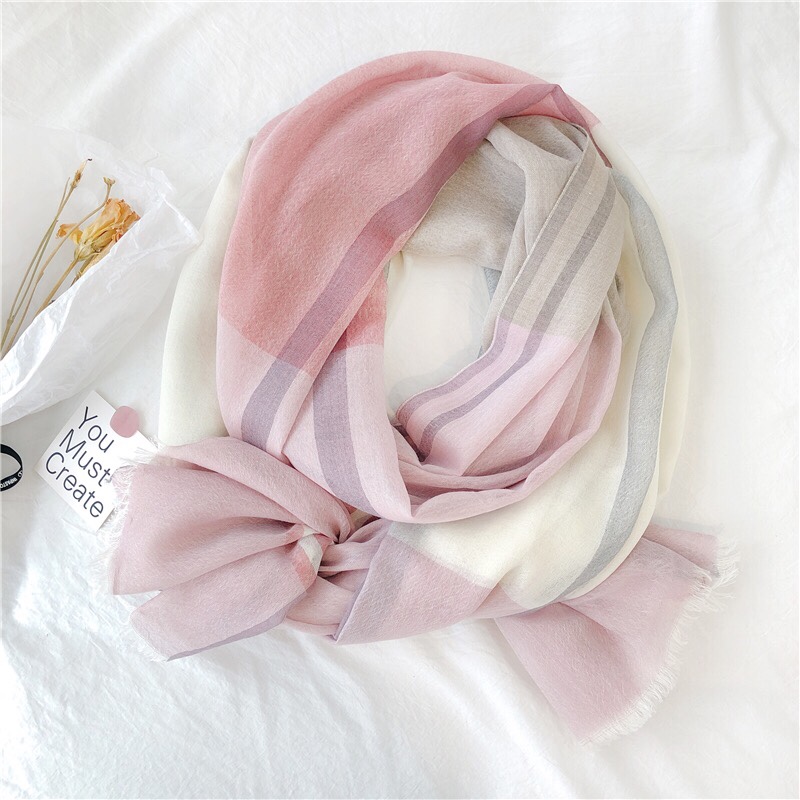 格纹百搭拼色围巾披肩仿羊绒丝巾女图