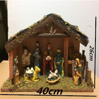 Christmas church decorative items, wooden resin handicrafts, Christmas Jesus Nativity manger set, home table decoration, festival supplies, religious handicrafts Item Picture
