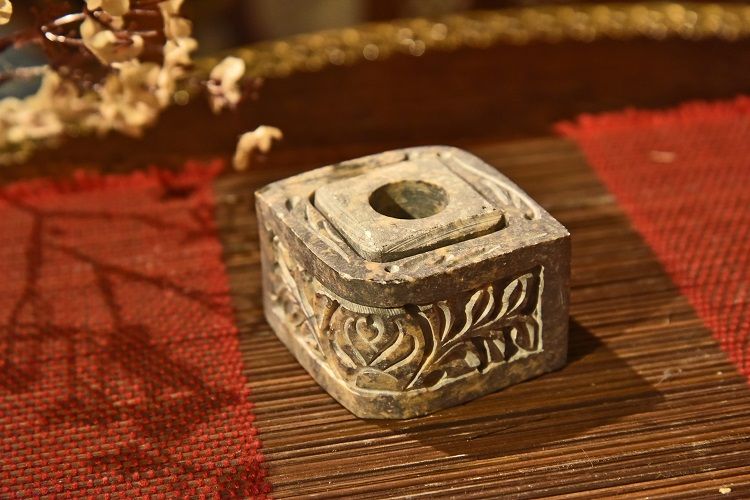 Soapstone candlestick incense burner detail image 3