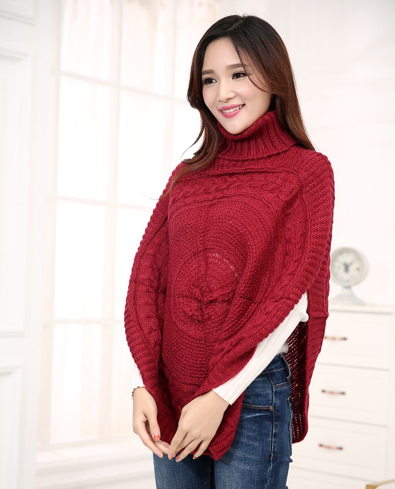 2020 Europe and the United States autumn winter new women mohair shawl knitted jacquard high-collar turtleneck cape manufacturers direct thumbnail