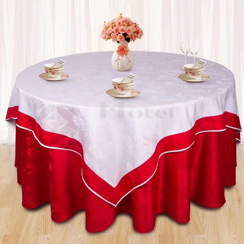 酒店饭店餐厅圆桌方桌双层锻边桌布 可订制尺寸花型详情图2