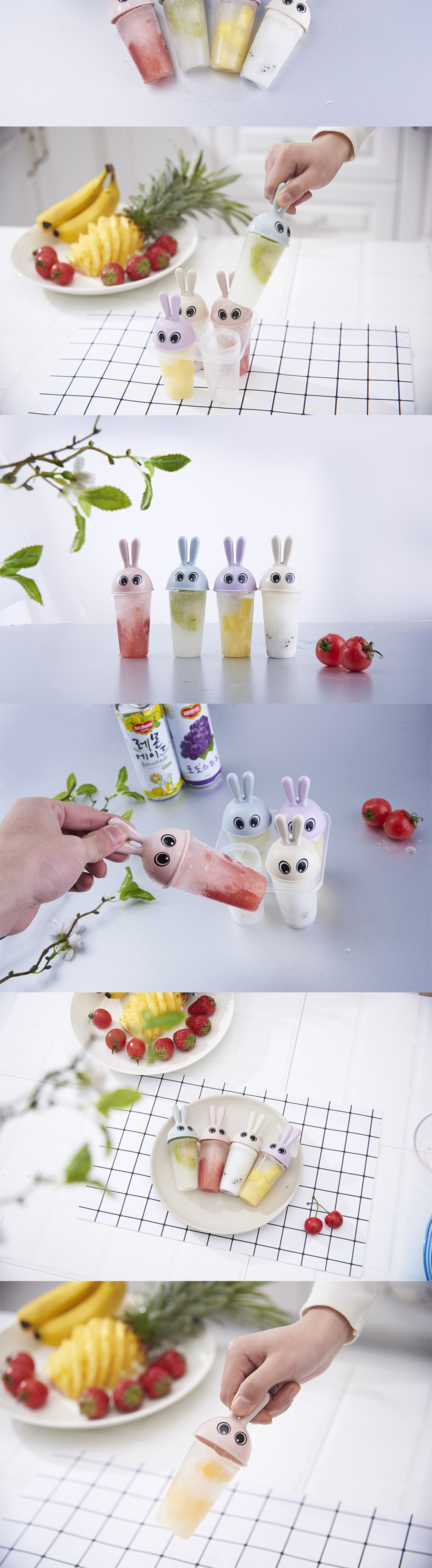 Wholesale of four sets of creative ice cream molds in the shape of naughty cartoon rabbit heads and plastic ice molds from the manufacturer detail image 1