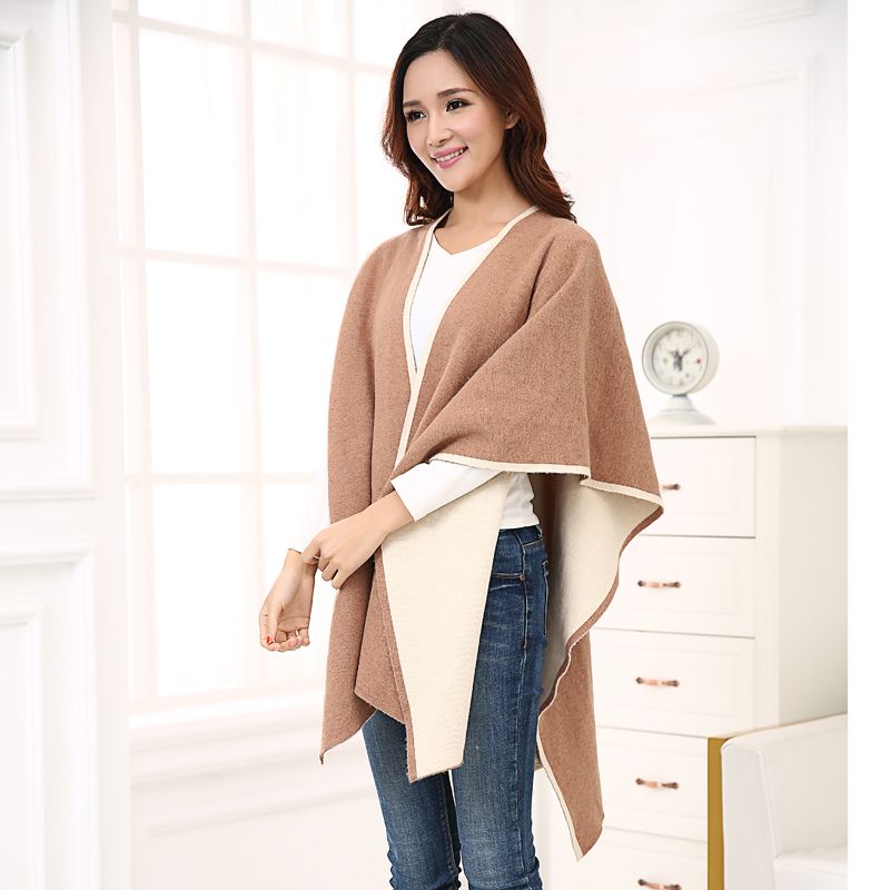 2020 Mena silk Europe and the United States spring and Autumn hot sales of new split cape two-color mixed warm lady's cape wholesale thumbnail