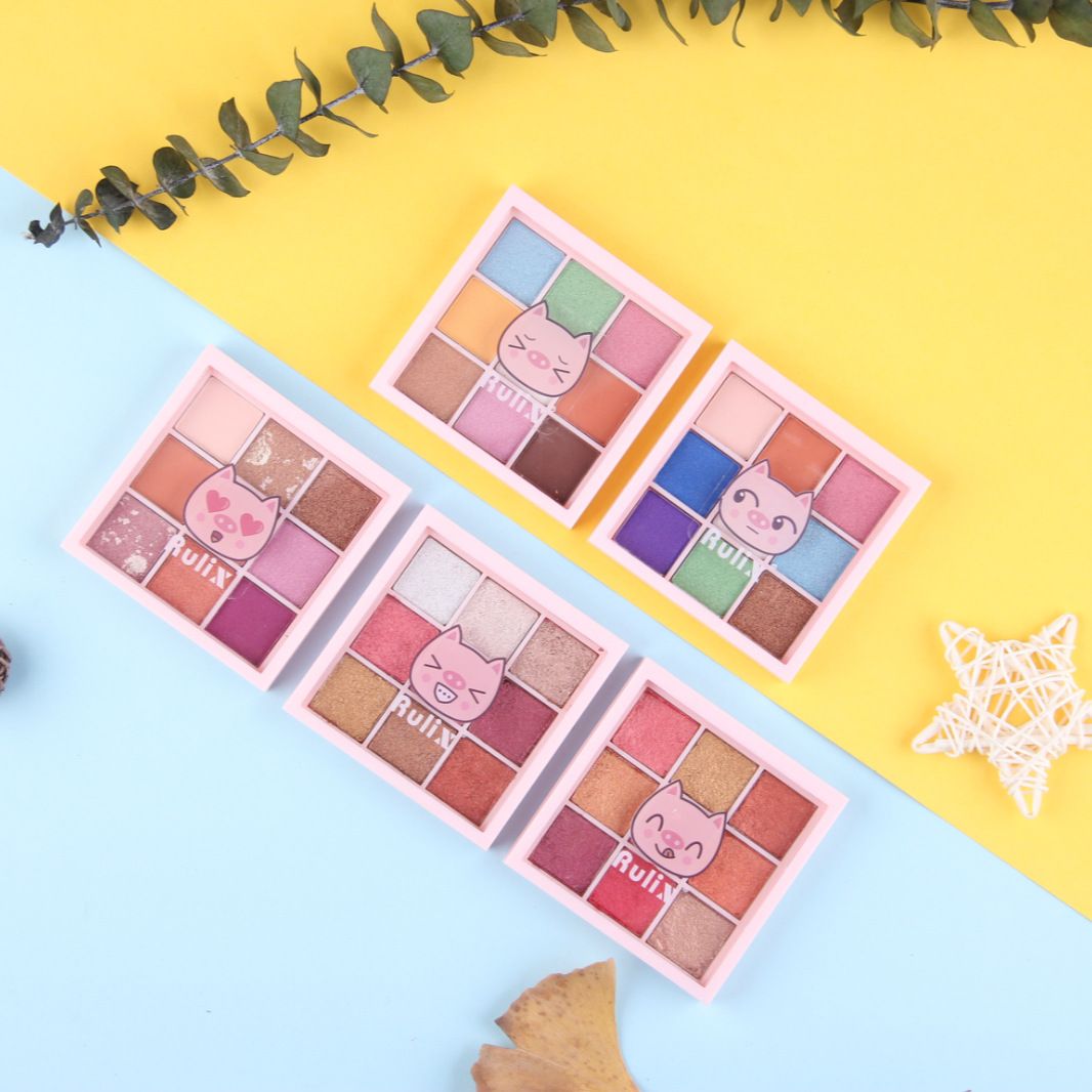 Pink pig 9 color eye shadow lovely mashed potato texture does not fly powder on the color of good diamond powder thumbnail
