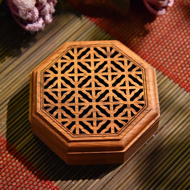 A round and flat incense burner made of rosewood detail image 8