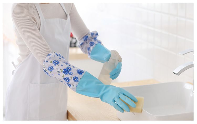 家用pvc冬季加绒洗衣洗碗手套防水家务清洁加长束口橡胶手套详情图10