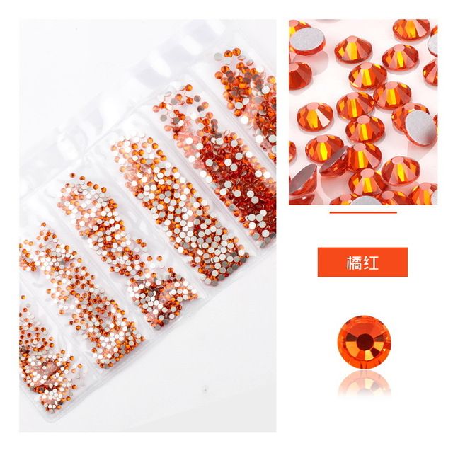 Crystal glass nail drill, flat-bottomed drill, water drill, 6-compartment divided diy nail accessories, orange red