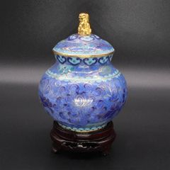 Beijing cloisonne enamel decorative pieces with traditional copper tire, polished 4 inch lion top can thumbnail