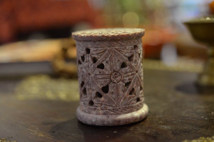 Soapstone cylindrical candlestick detail image 1