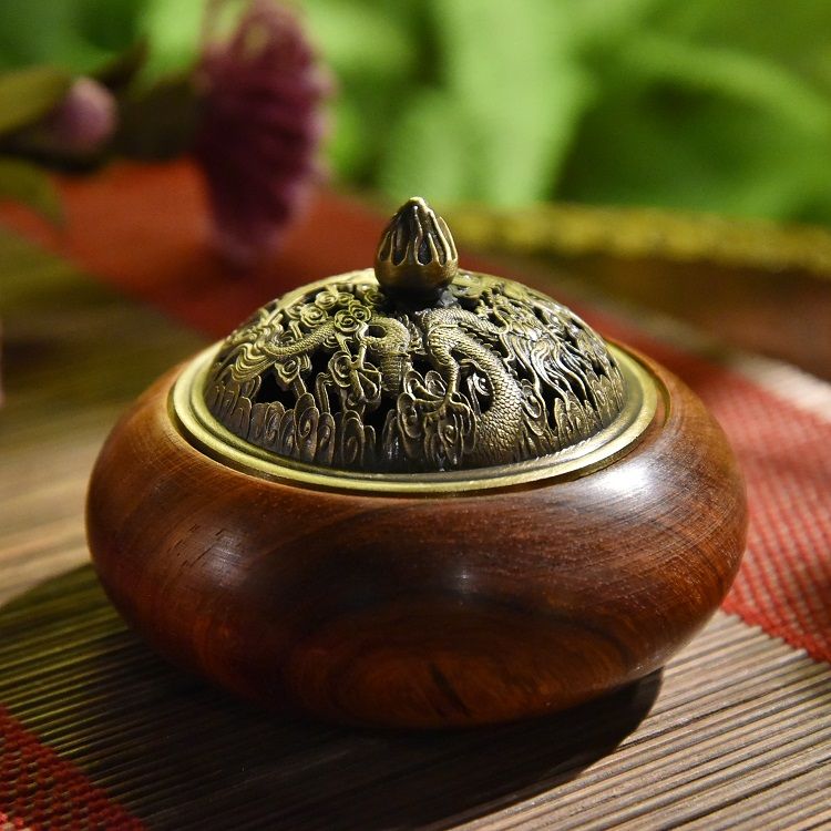 印度  圆形  花梨木  西贡  香炉（盘香、锥香两用）图