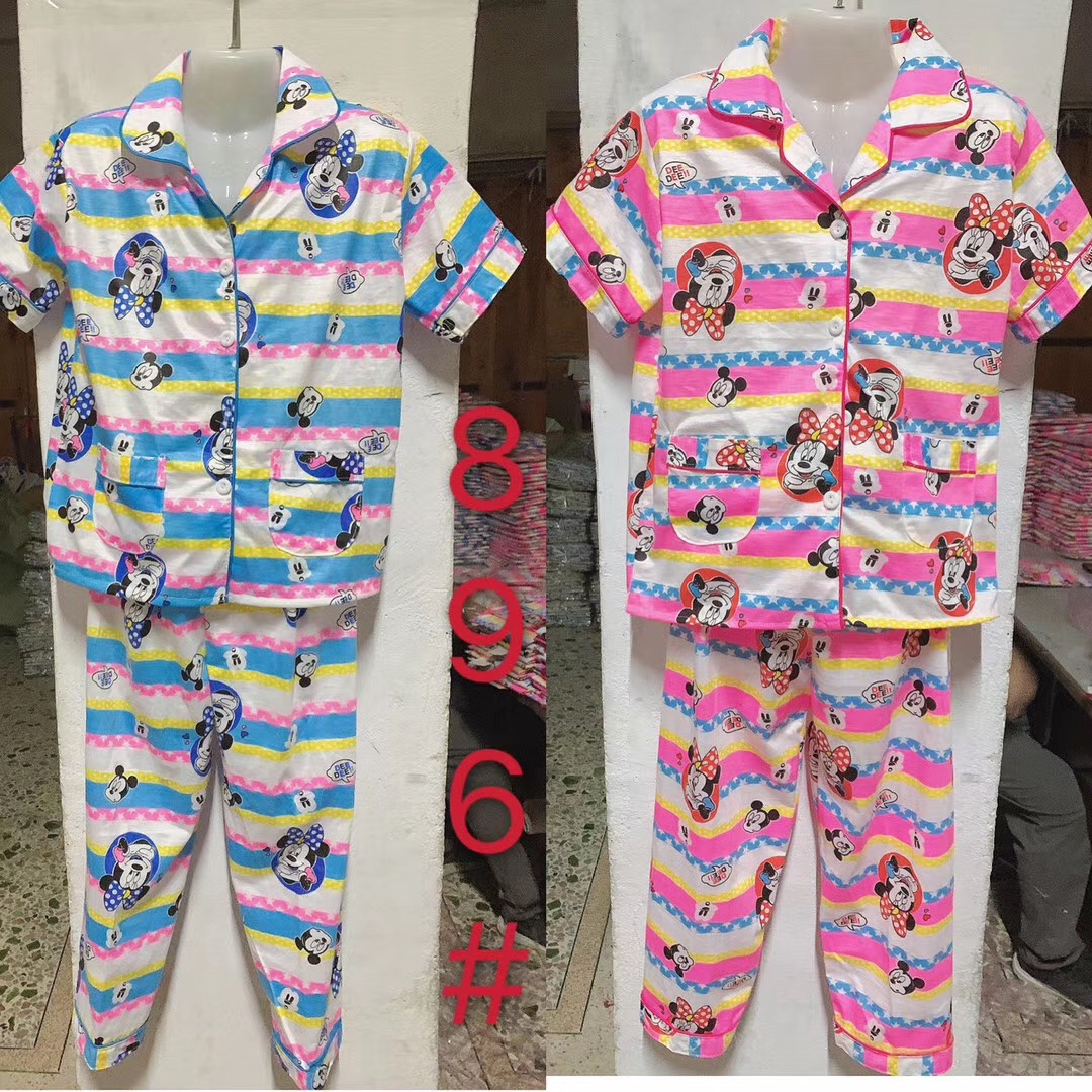 针织单面涤棉儿童短袖长裤套，6码-16码