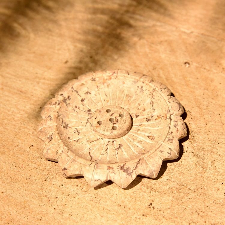 Indian lotus-shaped soapstone round incense base detail image 3