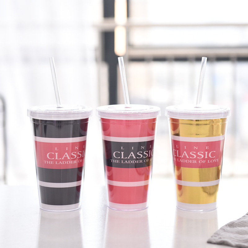 Creative double straw cup summer cold drink cup drink milk tea cup custom advertising gift cup thumbnail