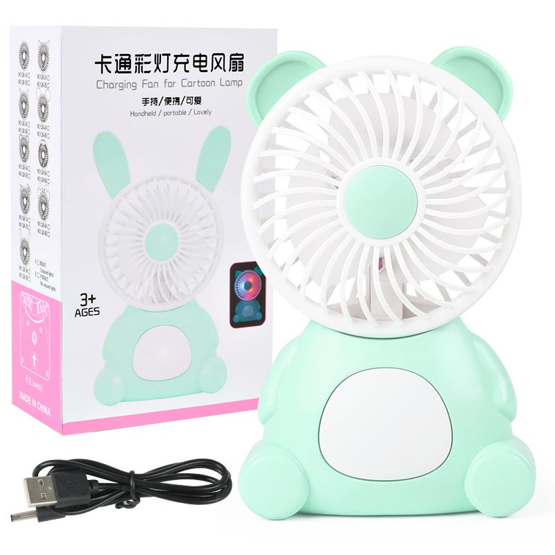 Small cartoon electric fan, mini student dormitory bedside desk, silent portable rechargeable small fan details Picture